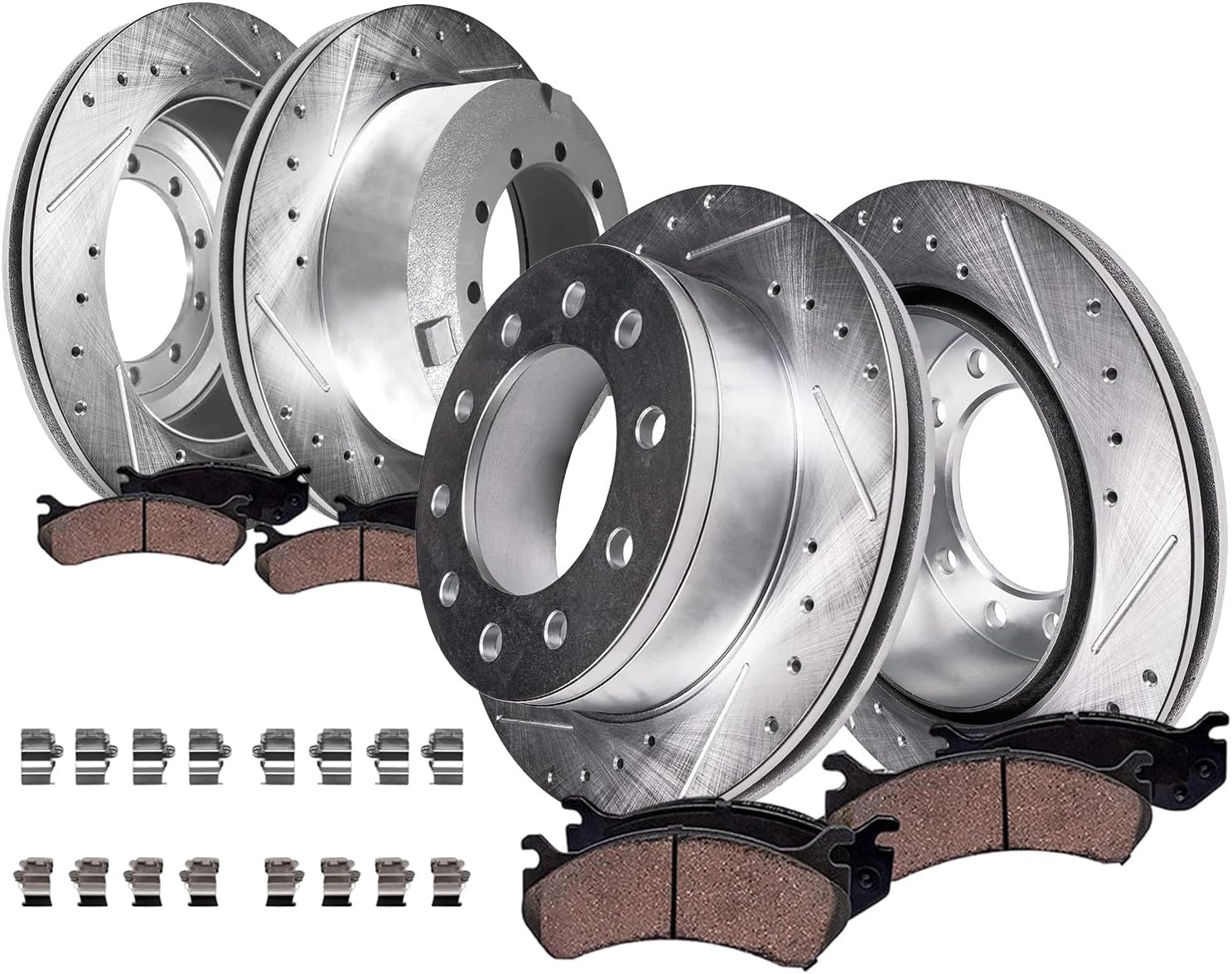 Detroit Axle - Brake Kit for Ford 2017-2021 F-450 F-550 Super Duty 2018-20 Drilled and Slotted Disc Brakes Rotors Ceramic Pads Replacement: 15.39' Front 15.75' Rear Rotor