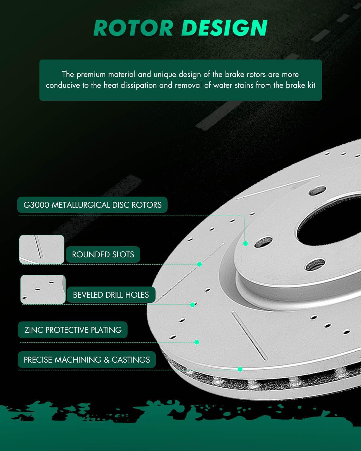 SCITOO Brake Kits For Chrysler Pacifica 2017,For Town & Country 2012-2016,For Grand Caravan/For Journey 2012-2017 Front Drilled Slotted Brake Rotors and Semi Metallic Brakes Pads:53068;D1589