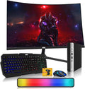 HP G3 Tiny Mini Desktop PC, Intel Core i5, 32GB RAM, 1TB SSD with 27 inch Curved Monitor, AI Enabled RGB Keyboard Mouse, RGB Soundbar and Webcam Windows 11 (Renewed)