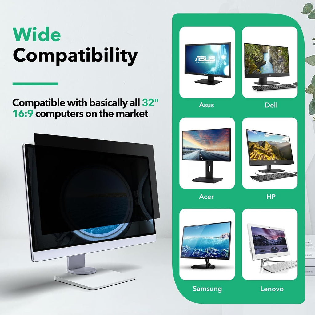 10 Pack 32 inch Computer Privacy Screen Filter for 16:9 Aspect Ratio Widescreen Monitor,32in Curved Computer Monitor Privacy Shield Anti Glare Eye Protection, Anti-Scratch Removable Protector Film