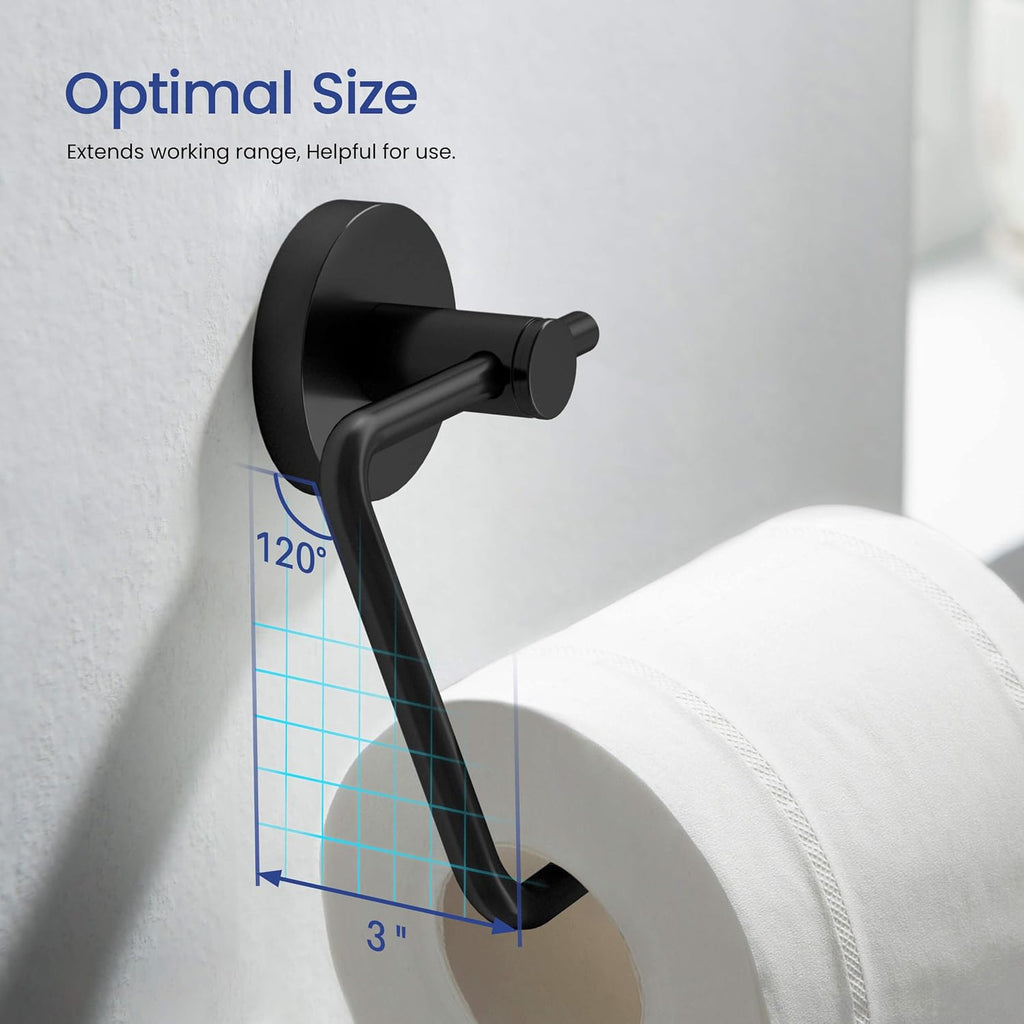 KIBI 5-Piece Bathroom Hardware Set – Wall Mounted Circular Bathroom Accessories Kit with 24 Inch Towel Bar, 10 Inch Towel Ring, Toilet Paper Holder & 2 Robe Hooks – Matte Black