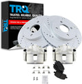 TRQ Performance Front Brake Pad and Rotor Set Ceramic Drilled Slotted Coated Rotors Calipers Compatible with 2005-2010 Chevrolet Cobalt 2007-2009 Pontiac G5 2003-2007 Saturn Ion
