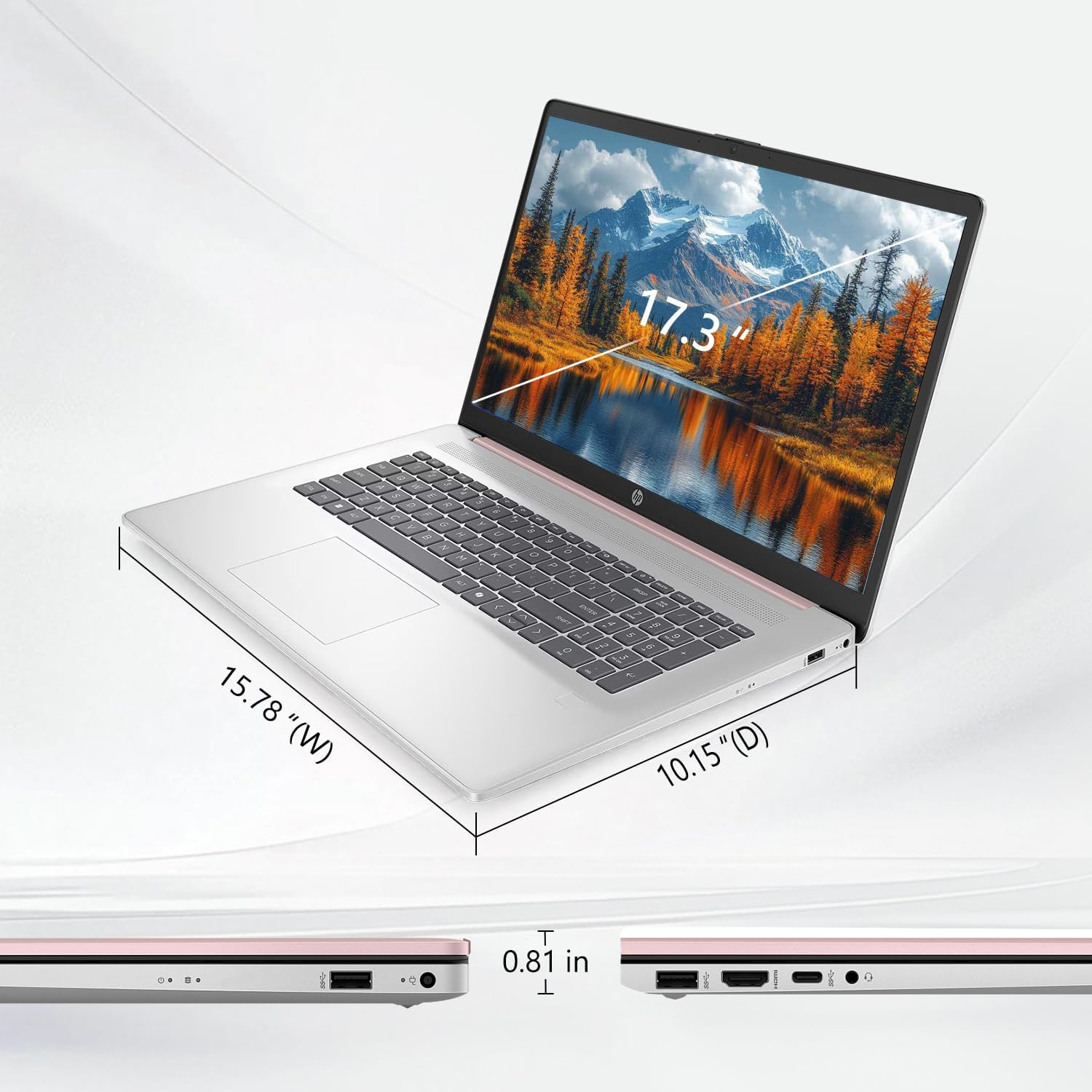 HP Essential 17 Laptop AI PC, 17.3' Touchscreen, Core i7-1355U (10 Cores, up to 5GHz Max Turbo), 32GB RAM, 1TB SSD, Backlit KB, FP Reader, Wi-Fi 6, Win11 Home, Rose Gold, Bundle with PCO Laptop Cooler