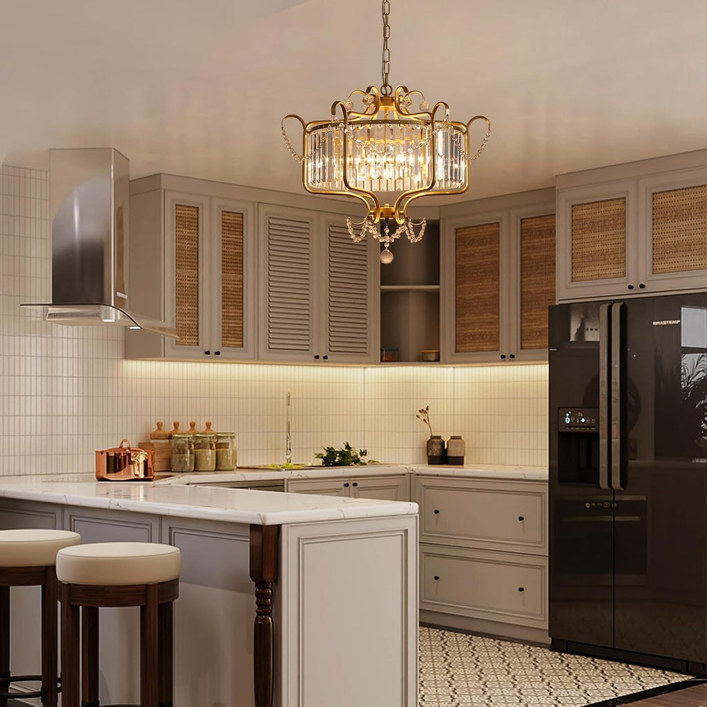 Modern Crystal Chandelier for Dining Room 24' Large Gold 6-Light Farmhouse Pendant Lighting Fixtures for Living Room Kitchen Island Hallway Bedroom Foyer