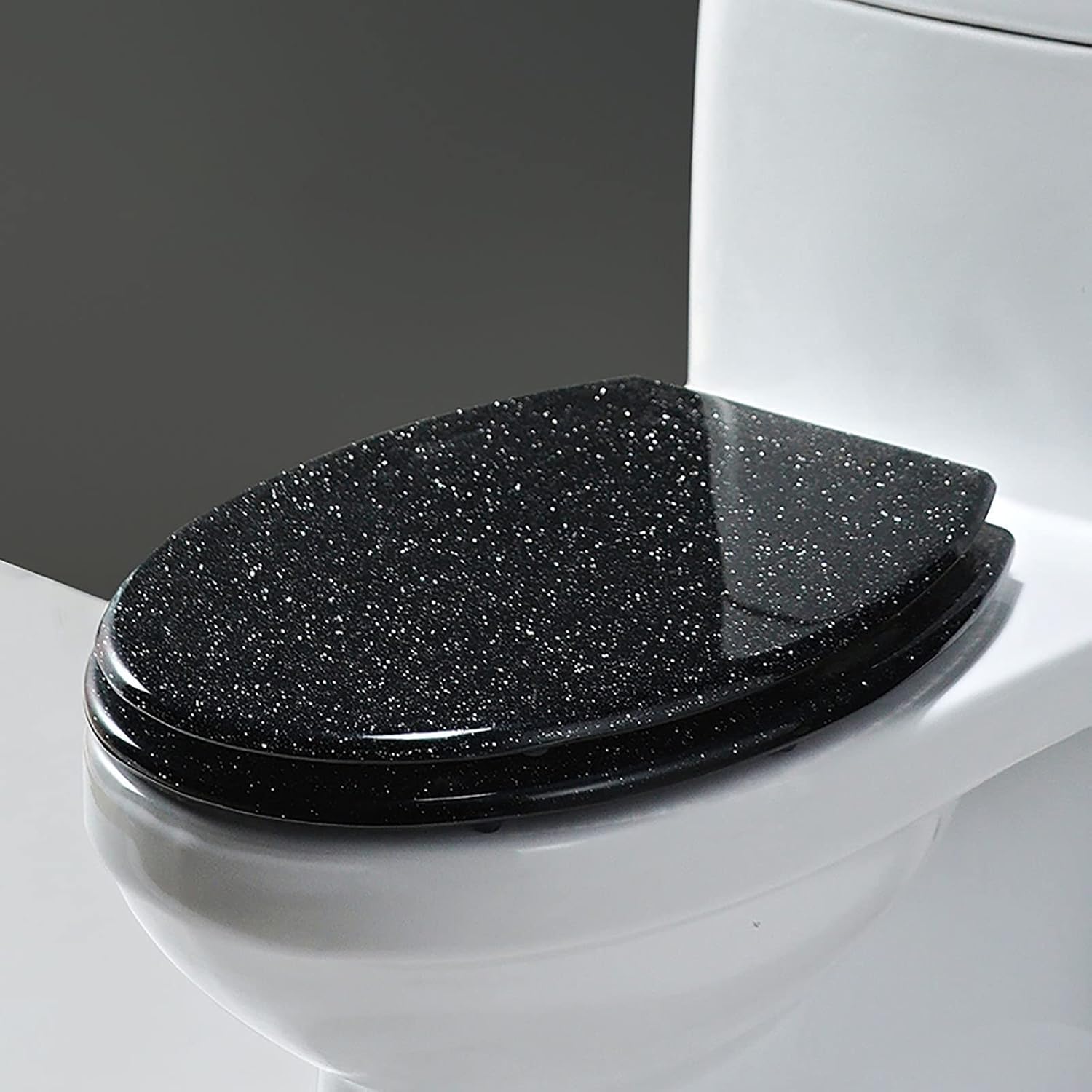 Slow Close Toilet Seat Thicken Toilet Seat Cover, Sparkly Resin Toilet Seat, Toilet Seat, Slow Close Bathroom Toilet Lid, Easy To Clean & Install,Silver,Black,Black
