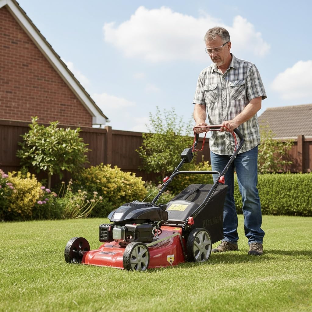 21' 3-in-1 Gas Push Lawn Mower with 4-Stroke Engine, Self-Propelled, 6 Cutting Heights, Walk-Behind Push Lawn Mowers for Yard and Garden Red