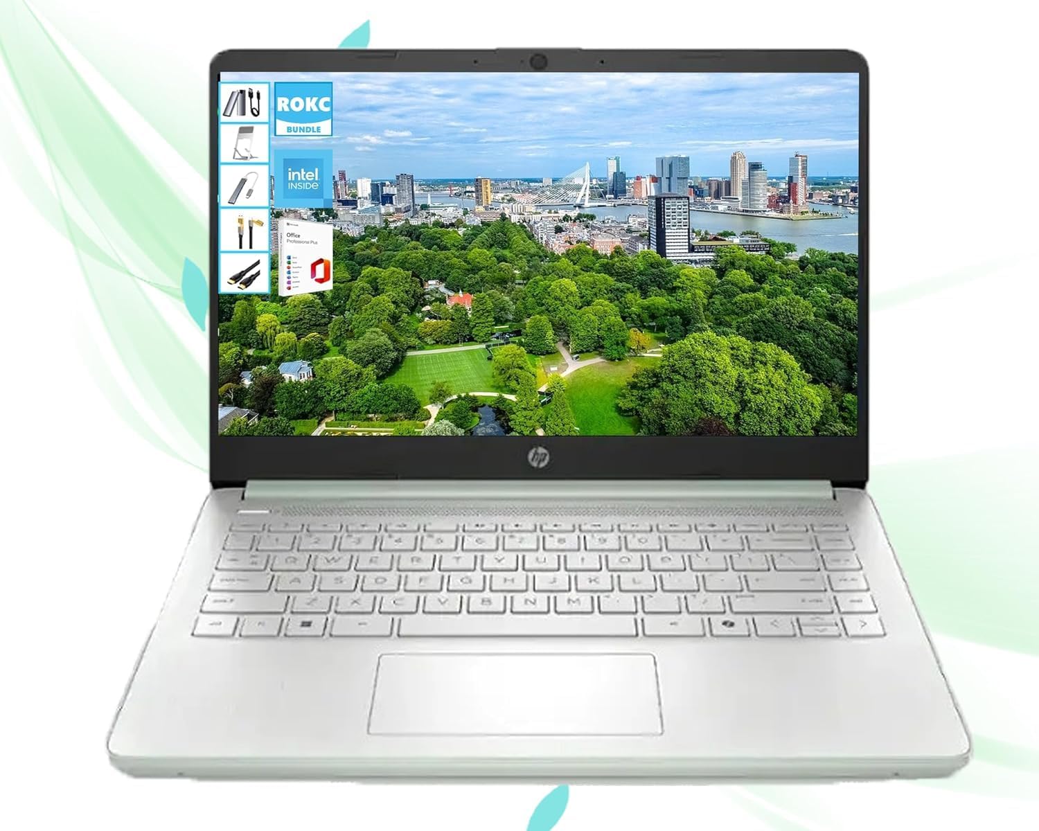 HP 14' HD Laptop with Microsoft Office and 1TB Cloud Storage (1-Year)| 4GB RAM| 128GB SSD & 128GB Portable SSD| Intel 4-Core CPU (Beat i3-10110U)| Ultra Light| Webcam| Windows 11| RK Bundle|Green