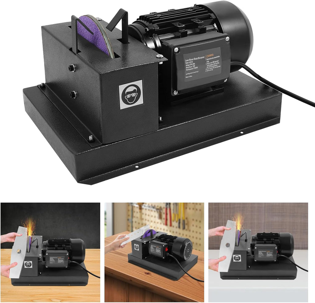 Lawn Mower Blade Sharpener | Lawnmower Blade Bench Grinder | Electric Lawn Mower Blade Sharpener | with 7/9-inch Ceramic Grinding Wheel | Two Spare Sandpaper | 1700 RPM | Black (1HP 750W)