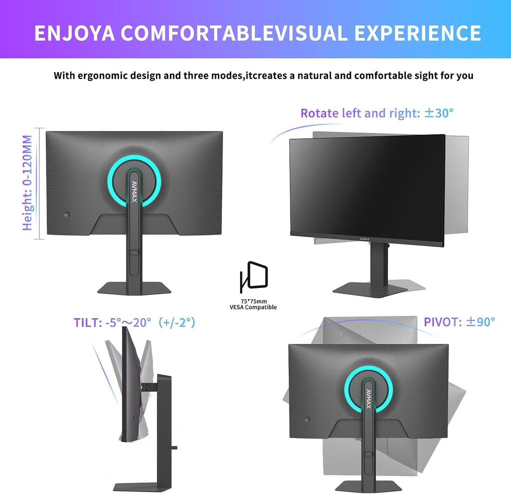 AVMAX 24.5 Inch Gaming Monitor 320Hz/300Hz/240Hz,FHD1920X1080 Fast IPS,Adaptive FreeSync,90% DCI-P3,HDR400 Support,ErgoStand 2XDP1.4&2XHDMI2.0,M253B