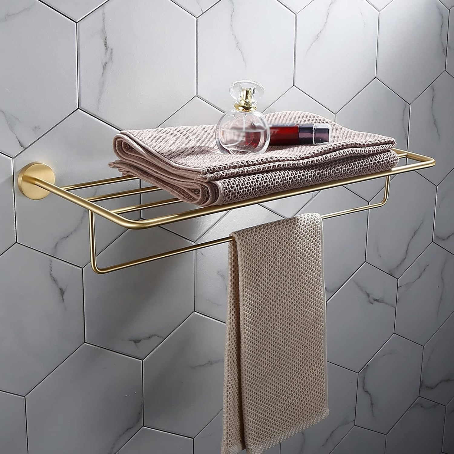 Bathroom Shelves All Copper Brushed Gold Towel Rack Bar Rail, Simple and Light Luxury Bath Towel Rack, Bathroom Bathroom Rack, Hardware Pendant Set (Color : Towel Rack)