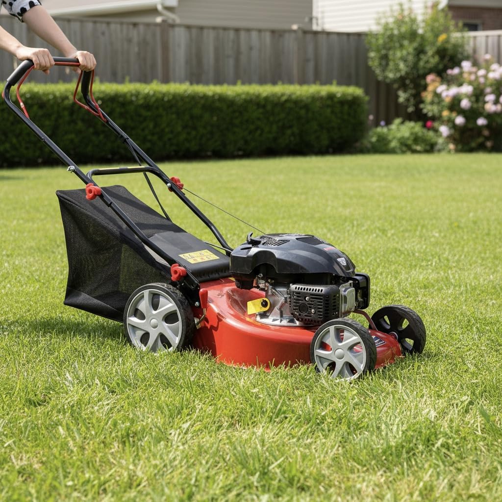 21' 3-in-1 Gas Push Lawn Mower with 4-Stroke Engine, Self-Propelled, 6 Cutting Heights, Walk-Behind Push Lawn Mowers for Yard and Garden Red