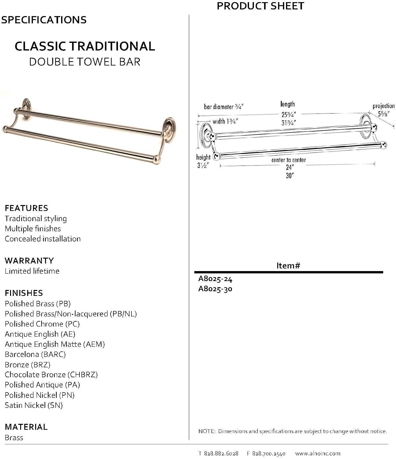 Alno A8025-24-PC Classic Traditional Double Towel Bars, Polished Chrome