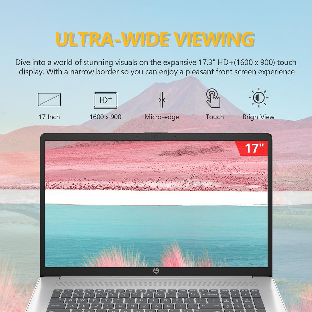 HP 17 Inch Laptop Touchscreen Computer, 17.3 HD+ Touch Screen Business Laptop, AMD Ryzen 5(6-Cores), Windows 11 Pro, 10-Key Number Pad, 64GB RAM 2TB SSD