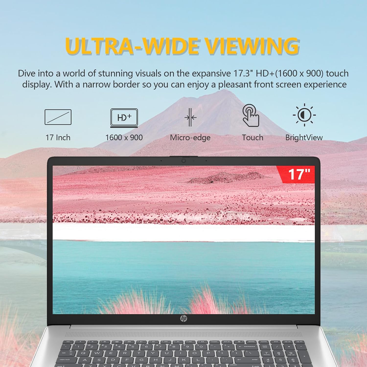 HP 17 Inch Laptop Touchscreen Computer, 17.3 HD+ Touch Screen Business Laptop, AMD Ryzen 5(6-Cores), Windows 11 Pro, 10-Key Number Pad, 64GB RAM 2TB SSD
