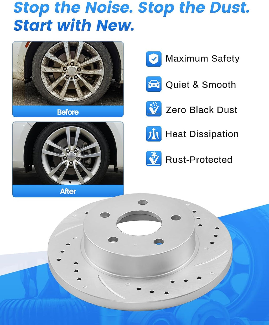 Anpulsero Rear Brake Pads And Rotors Kit Compatible with 2006-2020 Dodge Charger, 09-18 Challenger, Automotive Replacement Brake Kits Geomet 53021 D1057-7964 Drilled And Slotted Rotors 320mm(12.6in)