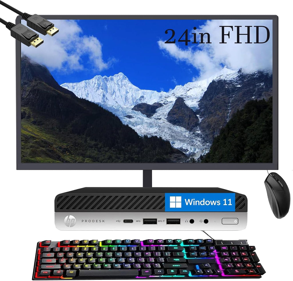 HP ProDesk 600 G4 Mini Desktop Computer w/ 24in Monitor, 600G4 Mini Computer Win11 Core 8th 3.5GHz, 8GB RAM, 256GB SSD, RGB Keyboard, HDMI (Renewed)