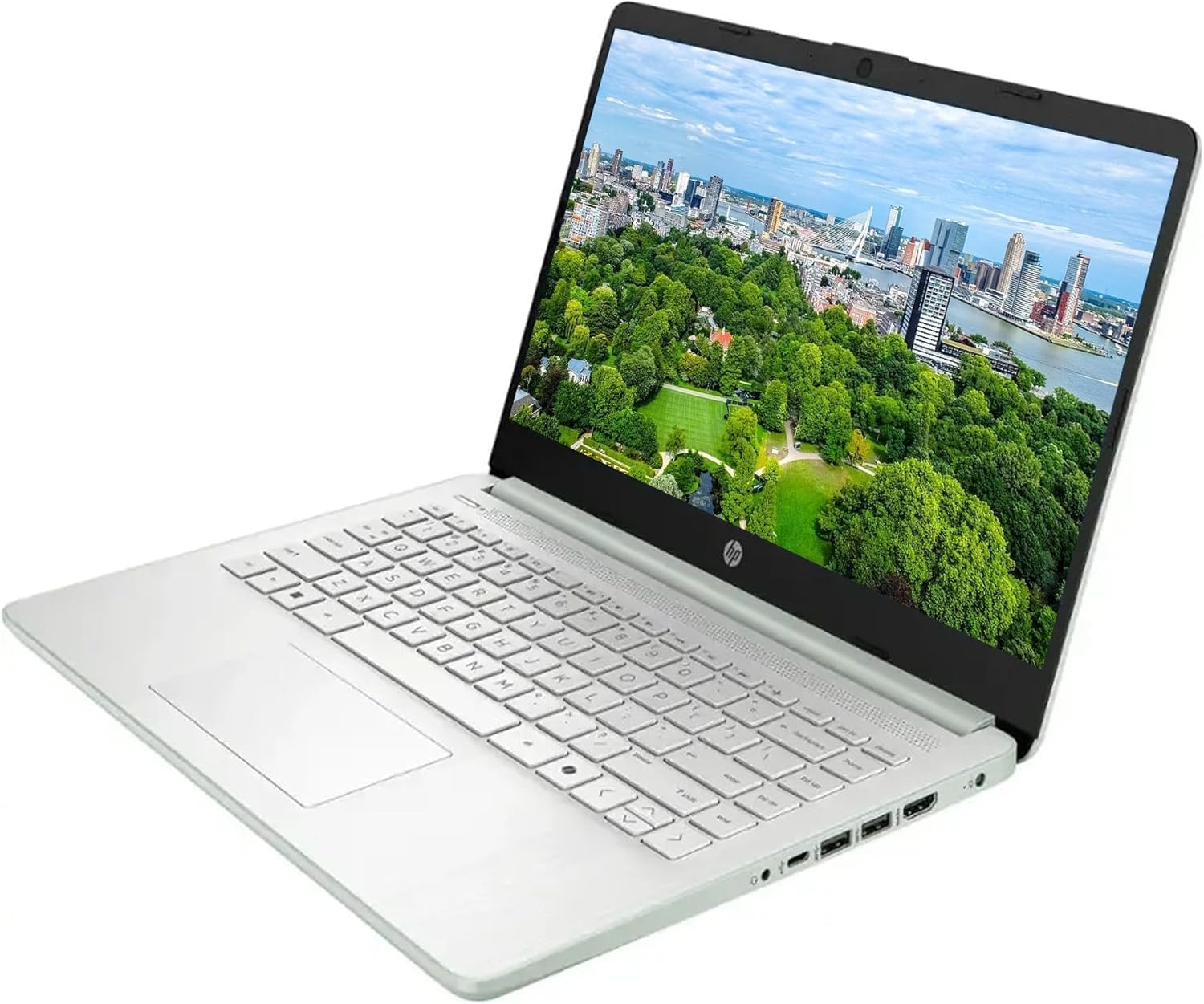 HP 14' HD Laptop with Microsoft Office and 1TB Cloud Storage (1-Year)| 4GB RAM| 128GB SSD & 128GB Portable SSD| Intel 4-Core CPU (Beat i3-10110U)| Ultra Light| Webcam| Windows 11| RK Bundle|Green