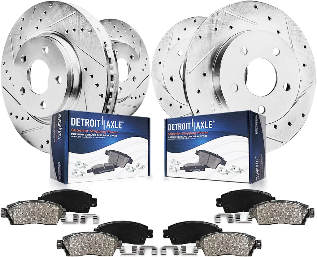 Detroit Axle - Brake Kit for Chrysler 300 Dodge Magnum Challenger Charger, 12.60'' inch Front & Rear Drilled & Slotted Brake Rotors Ceramic Brake Pads w/Hardware Replacement