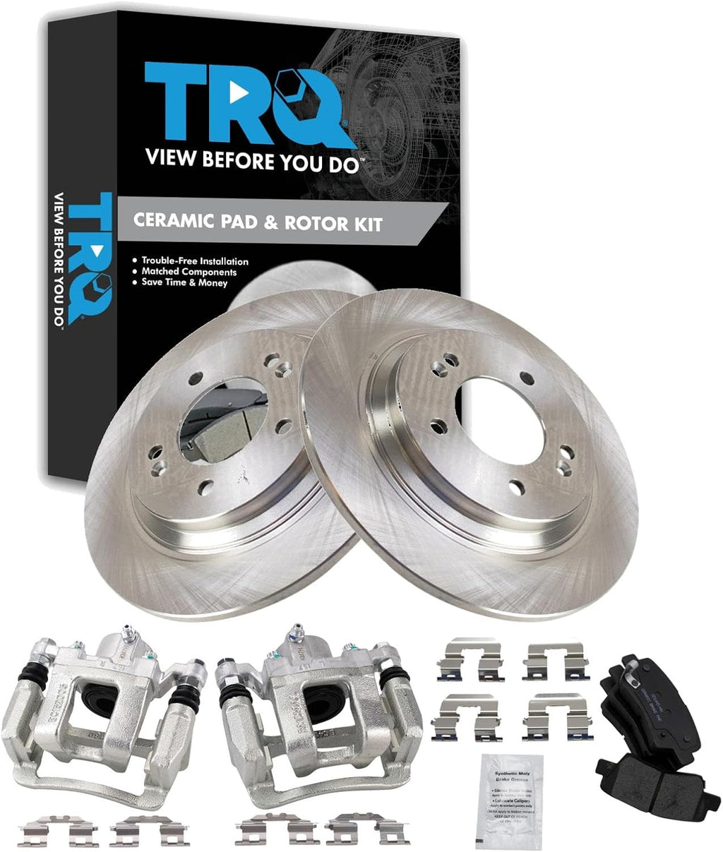 TRQ Rear Brake Pad and Rotor Set Ceramic Rotors Calipers Compatible with 2014 Kia Optima