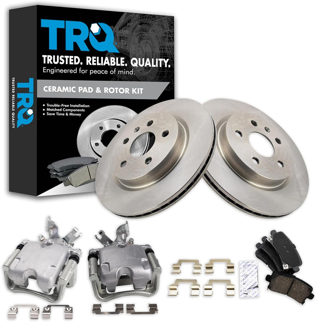 TRQ Rear Brake Pad and Rotor Set Ceramic Vented Rotors Calipers Compatible with 2013-2016 Buick LaCrosse 2011-2016 Regal 2014-2019 Chevrolet Impala 2013 Malibu