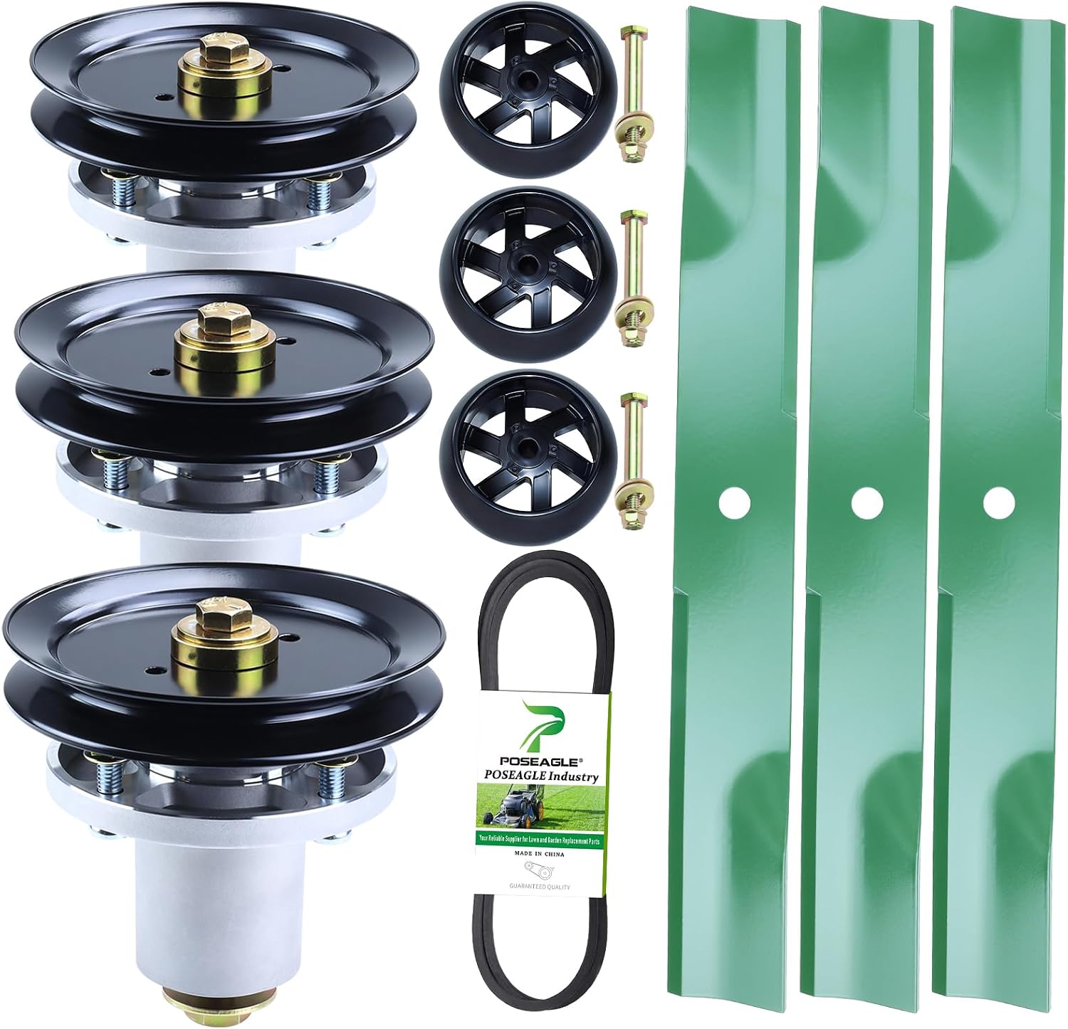 60 Inch Mower Deck Rebuild Kit for Hustler Raptor SD 934778 935916 935841 Includes 3 Pack 601804 Spindle Assembly with 604704 Spindle Pulley 788166 Wheel 793794 Blade 604711 Belt 5/8x154