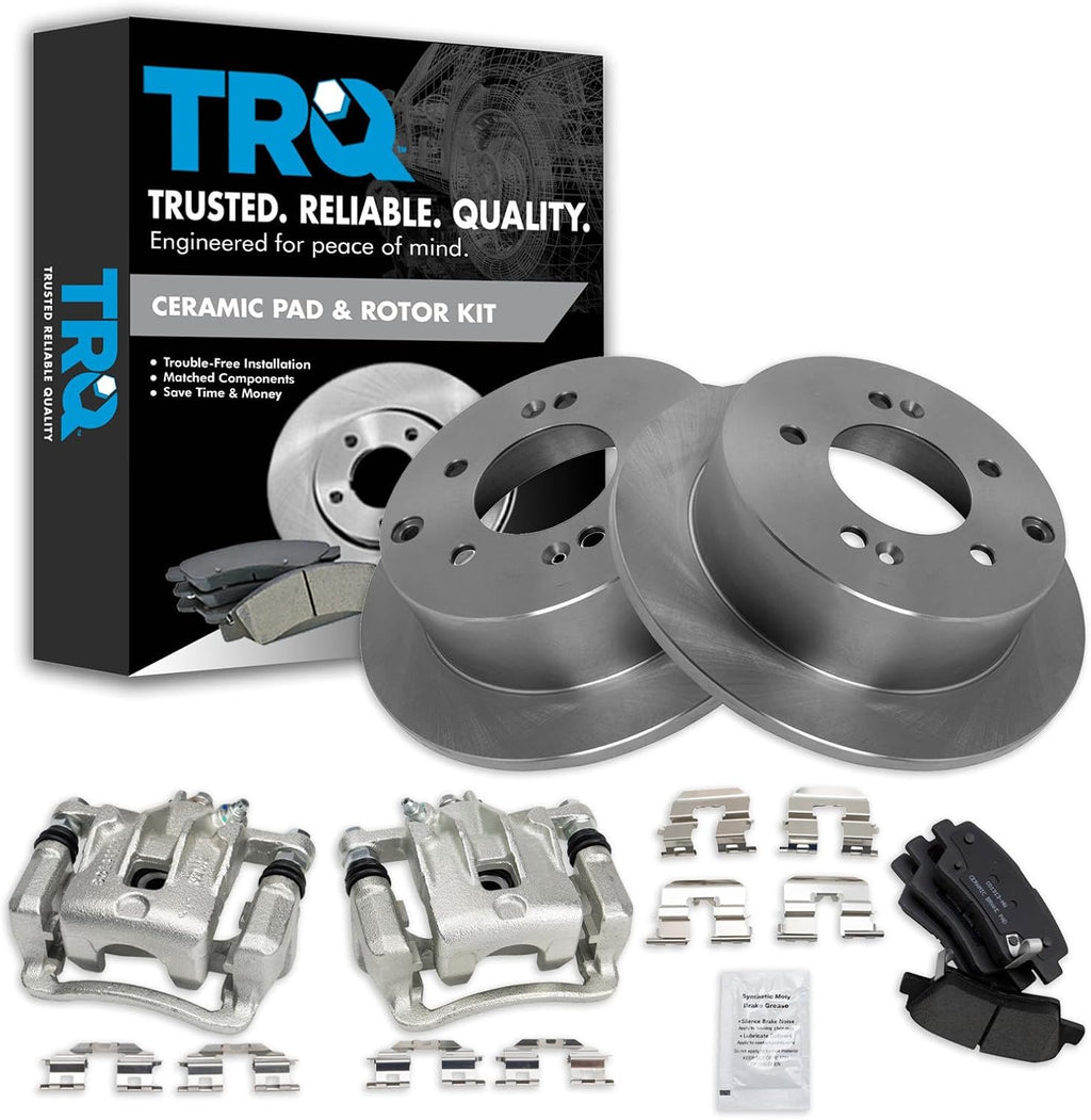 TRQ Rear Brake Pad and Rotor Set Ceramic Rotors Calipers Compatible with 2010-2013 Kia Soul