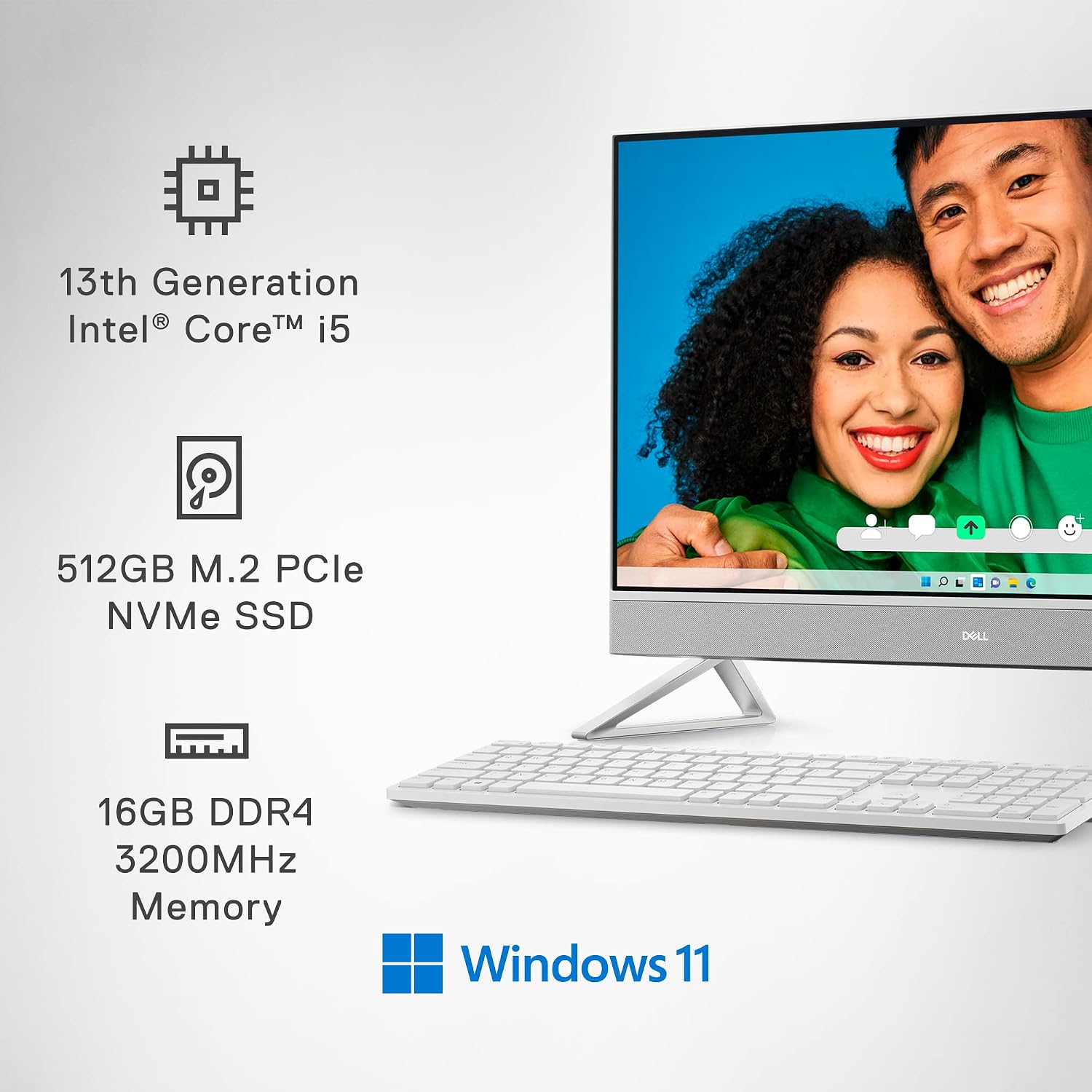 Dell Inspiron 27 7720 All in One Desktop - 27-inch FHD Display, Intel Core i5-1335U Processor, 16GB DDR4 RAM, 512GB SSD, Intel Iris XE Graphics, Windows 11 Pro, Premium Support & Dell Migrate - White