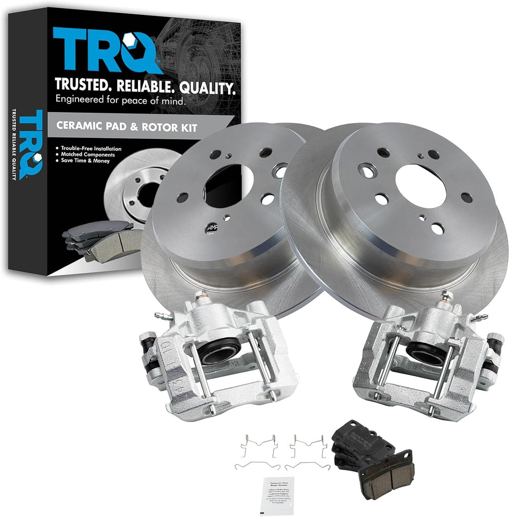 TRQ Rear Brake Pad and Rotor Set Ceramic Solid Rotors Calipers Compatible with 2006-2013 Lexus IS250