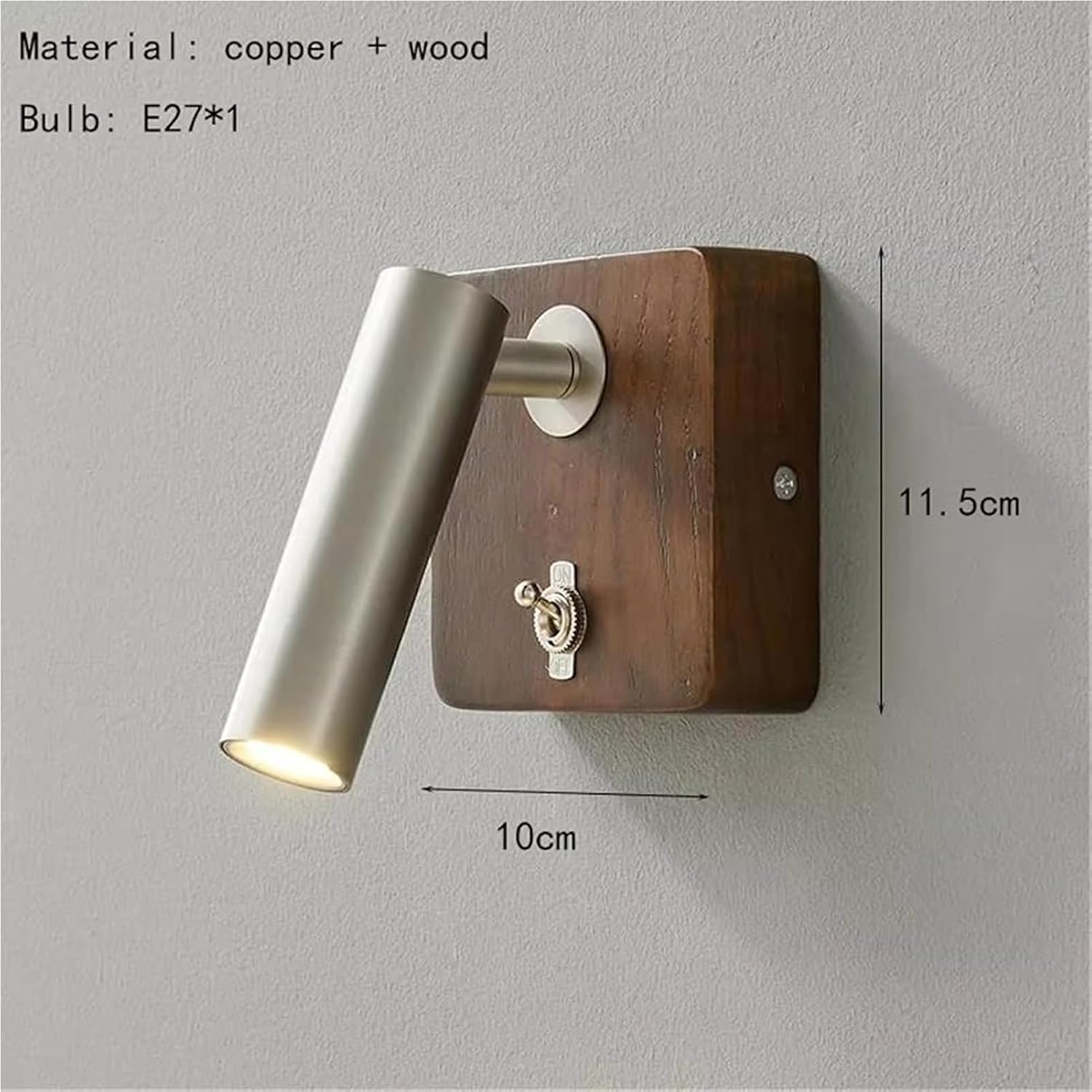 with Switch Wall Lamp Gold Silver Brass Wooden Lighting Fixtures for Bedroom Reading Hotel Office Simple(Natural Light,Silver h11.5cm)