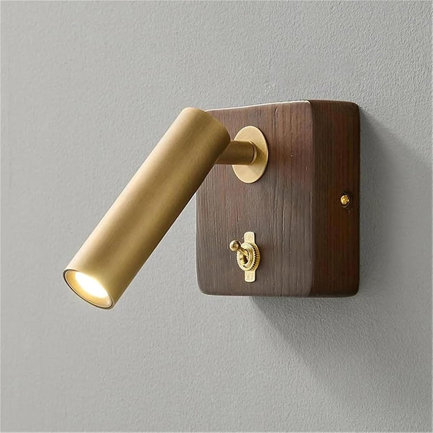 with Switch Wall Lamp Gold Silver Brass Wooden Lighting Fixtures for Bedroom Reading Hotel Office Simple(Natural Light,Gold h11.5cm)