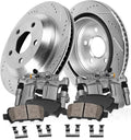 Callahan Rear Brake Kit For 1996 1997 1998 1999 2000 2001 2002 Ford Crown Victoria Drilled and Slotted Brake Rotors and Ceramic Brake Pads with Calipers