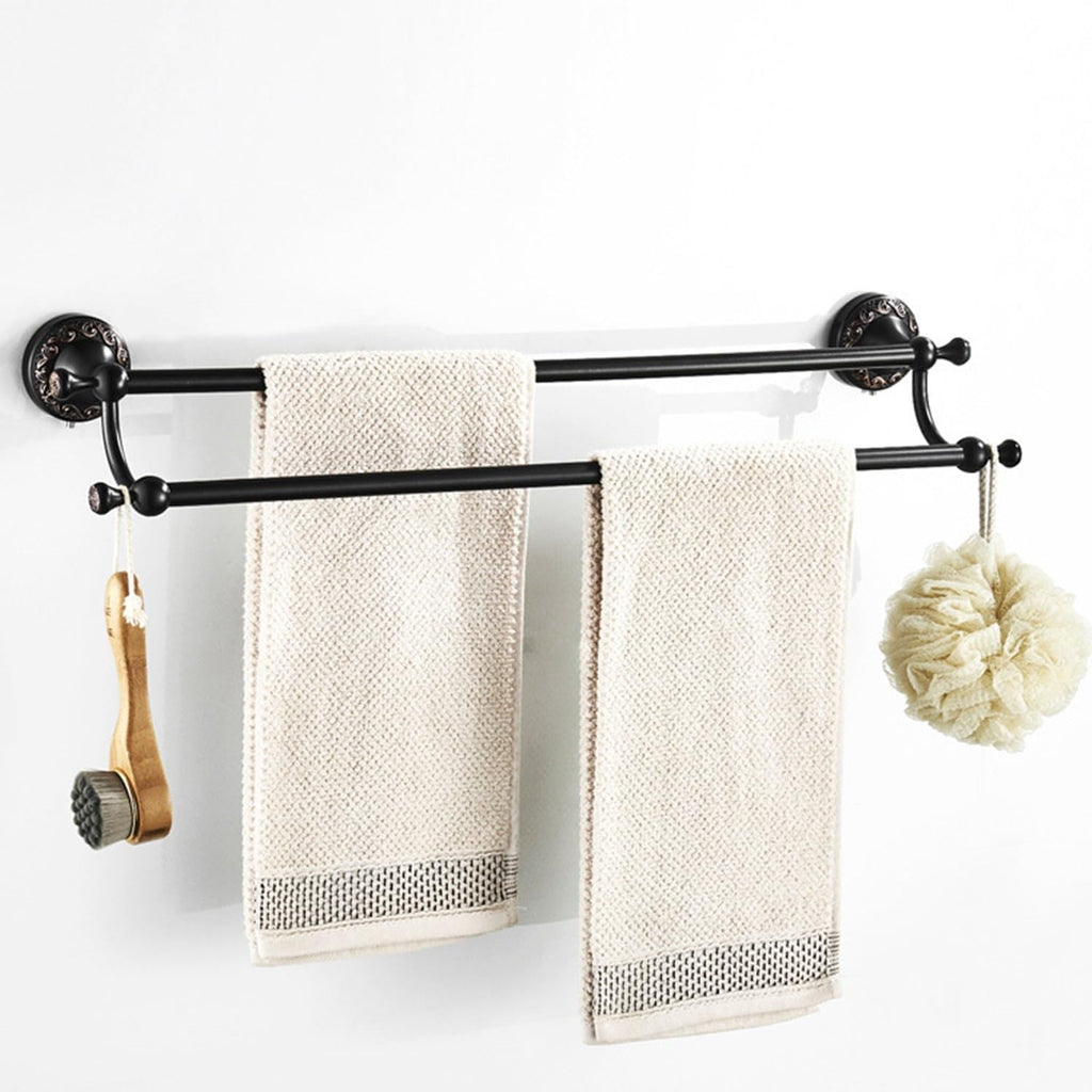 Towel Rails Multifunction Bathroom Rack, European Antique Hand-Carved Towel Bar Space Aluminum Black Gold Double Towel Rack Towel Holder, Black Bronze, 60cm