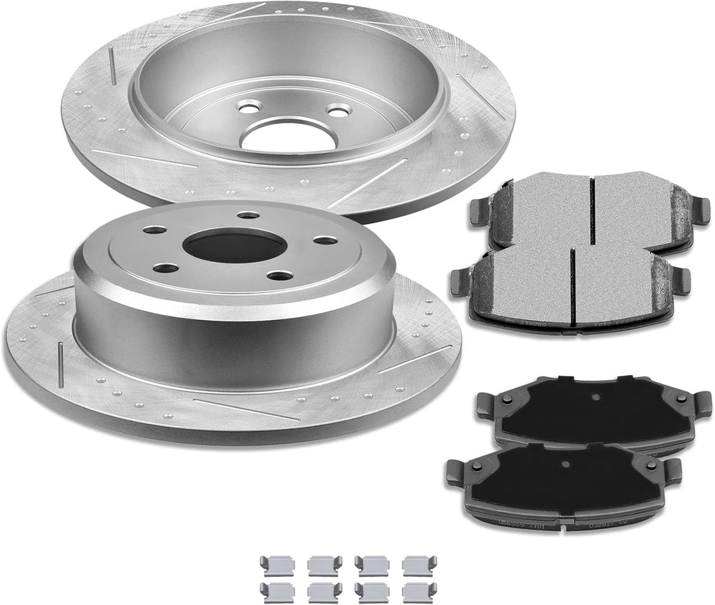 SCITOO - Brake Kits For Jeep For Wrangler 2007-2017,For Jeep For Wrangler JK 2018 Rear Drilled Slotted Brake Rotors and Ceramic Brakes Pads Replacement: 53041;D1274-8390