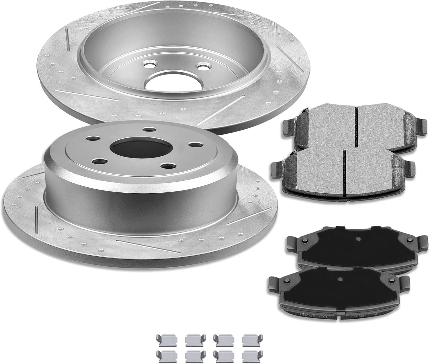 SCITOO - Brake Kits For Jeep For Wrangler 2007-2017,For Jeep For Wrangler JK 2018 Rear Drilled Slotted Brake Rotors and Ceramic Brakes Pads Replacement: 53041;D1274-8390