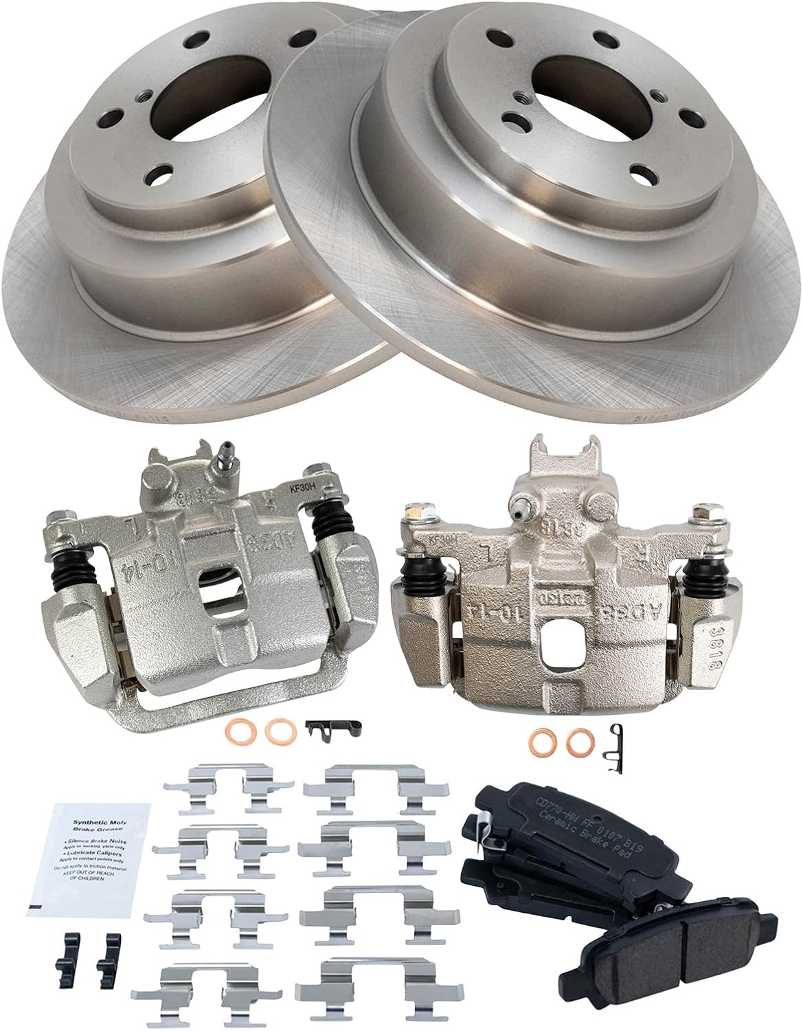 TRQ Rear Brake Pad and Rotor Set Ceramic Solid Rotors Calipers Compatible with 1998-2003 Subaru Forester 1999-2003 Impreza