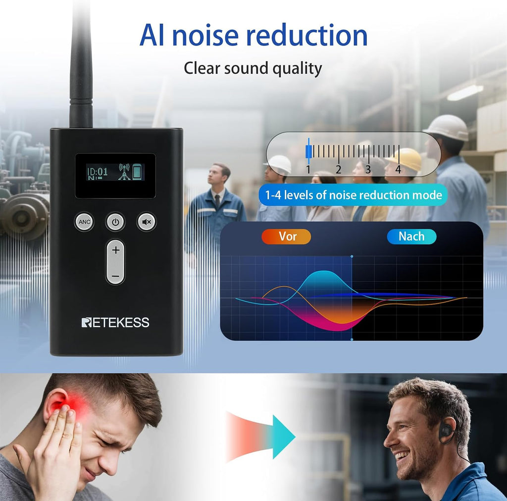 Retekess T130P Tour Guide System,Upgraded Noise Reduction,Wireless Tour Guide Headsets,Long Standby 36h Translation Device for Church,Factory (1 Transmitter 10 Receivers)