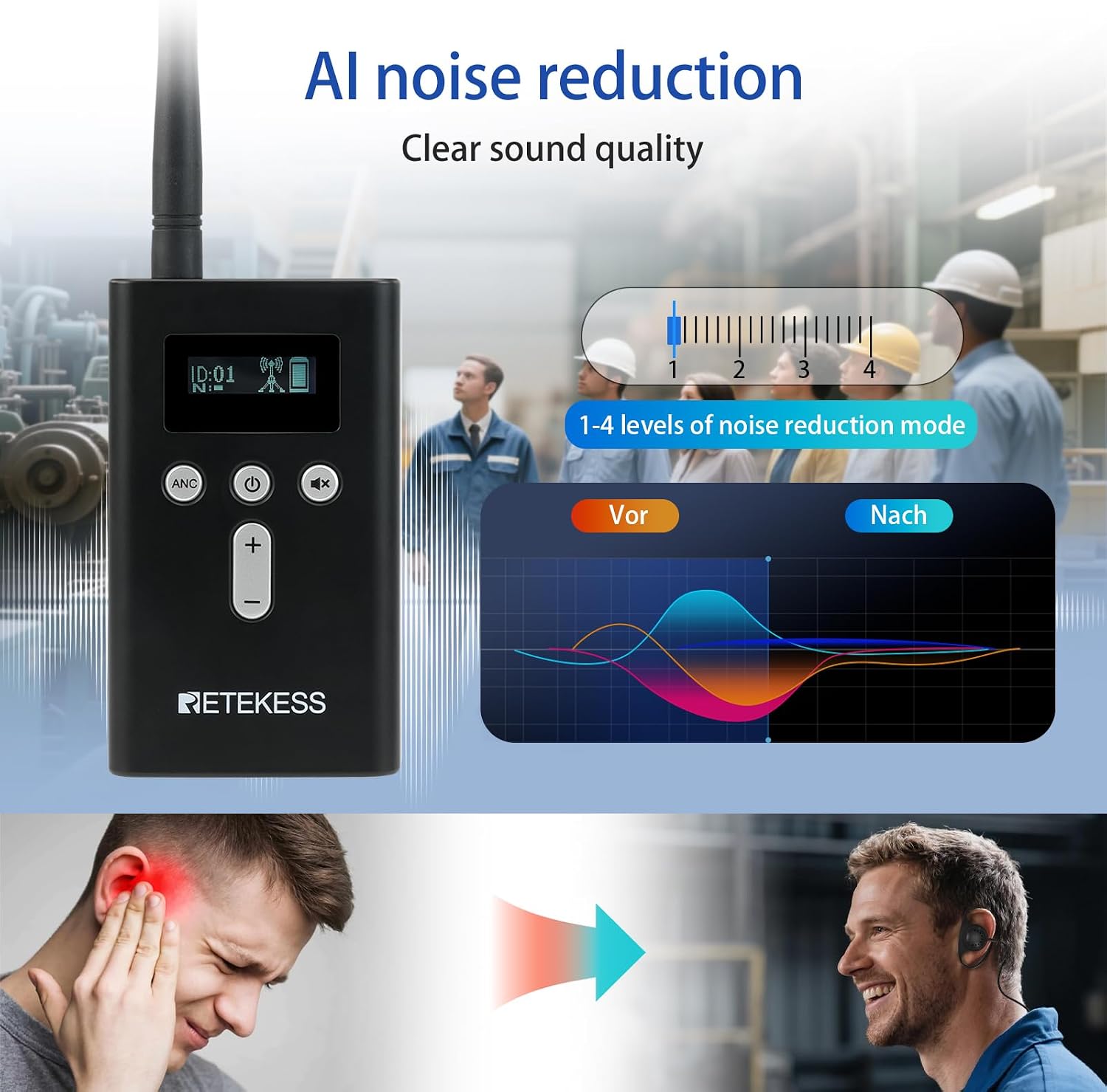 Retekess T130P Tour Guide System,Upgraded Noise Reduction,Wireless Tour Guide Headsets,Long Standby 36h Translation Device for Church,Factory (1 Transmitter 10 Receivers)