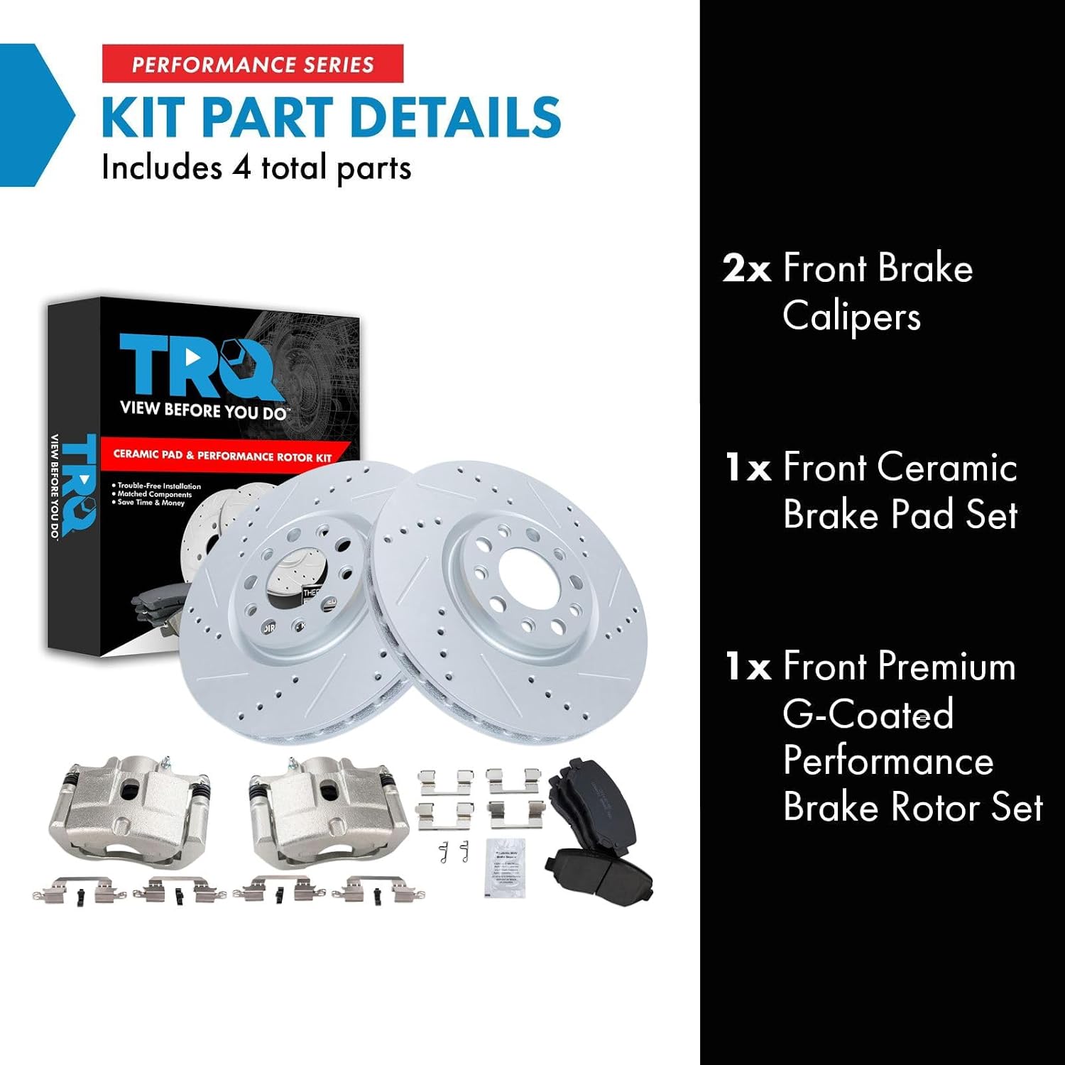 TRQ Performance Front Brake Pad and Rotor Set Ceramic Vented Coated Rotors Calipers Compatible with 2013-2016 Dodge Dart