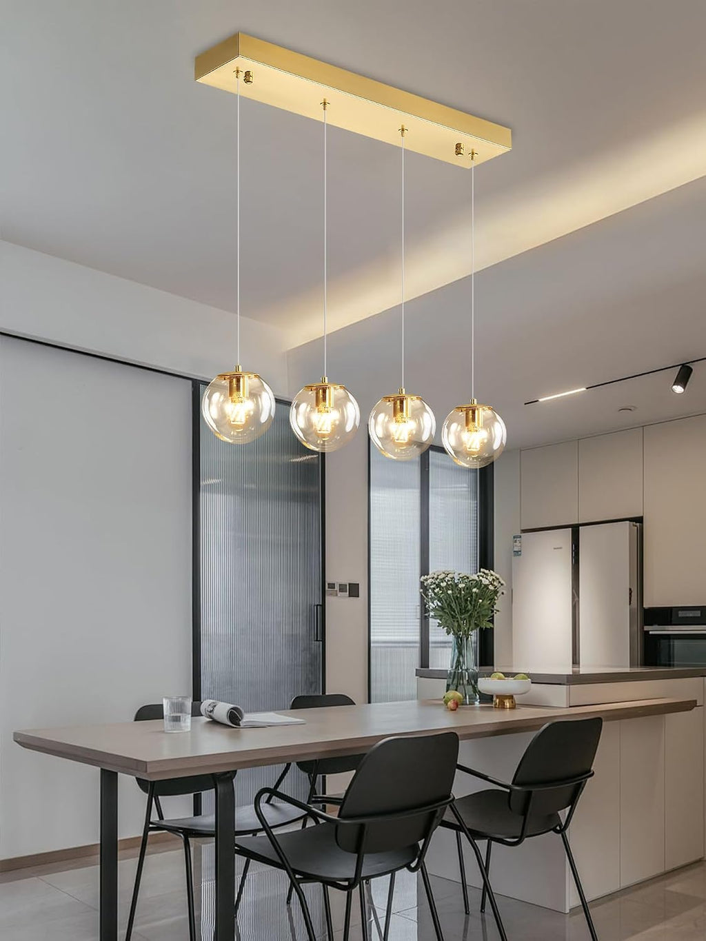 ykolupty Chandeliers for Dining Room Gold Dining Room Lights Fixture Over Table Glass Globe Pendant Lights Kitchen Island Adjustable Hanging Lamp Ceiling for Bedroom Entryway Foyer