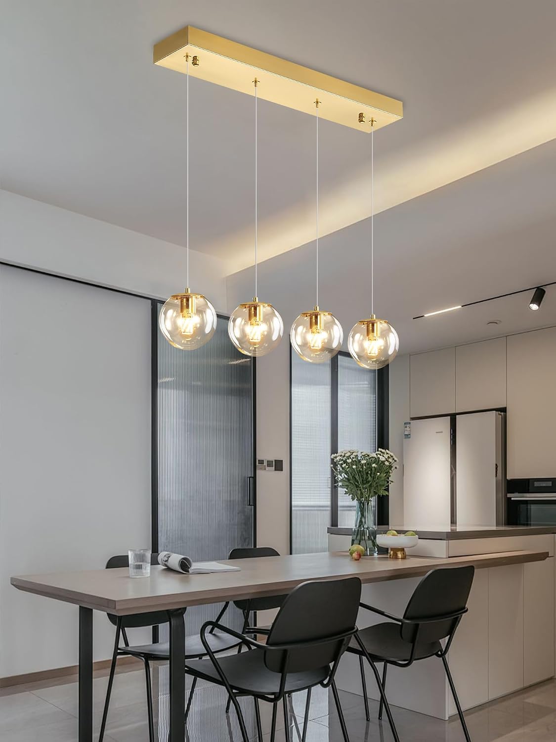 ykolupty Chandeliers for Dining Room Gold Dining Room Lights Fixture Over Table Glass Globe Pendant Lights Kitchen Island Adjustable Hanging Lamp Ceiling for Bedroom Entryway Foyer