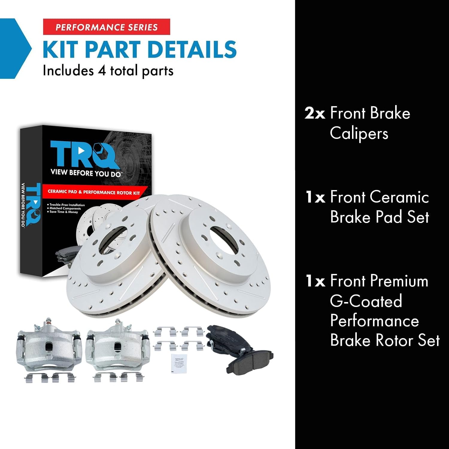 TRQ Performance Front Brake Pad and Rotor Set Ceramic Coated Drilled Slotted Vented Rotors Calipers Compatible with 1996-2005 Honda Civic 2010-2014 Insight