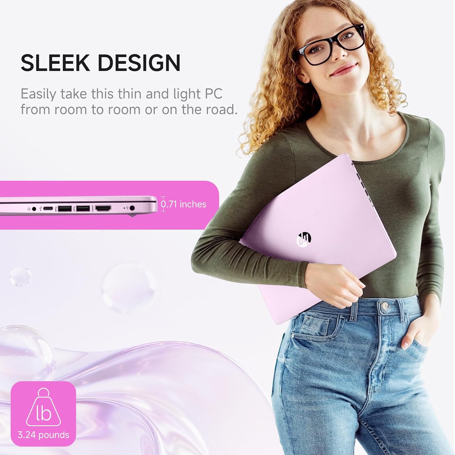 HP 2026 14 inch Laptop Computer, Copilot AI, Intel N150, 16 GB RAM, 512 GB Storage(128GB UFS+256GB MSD+128GB UFD), 1-Year Office 365, WiFi 6, Ultra Light, Portable, Windows 11 Pro, Honey Lavender