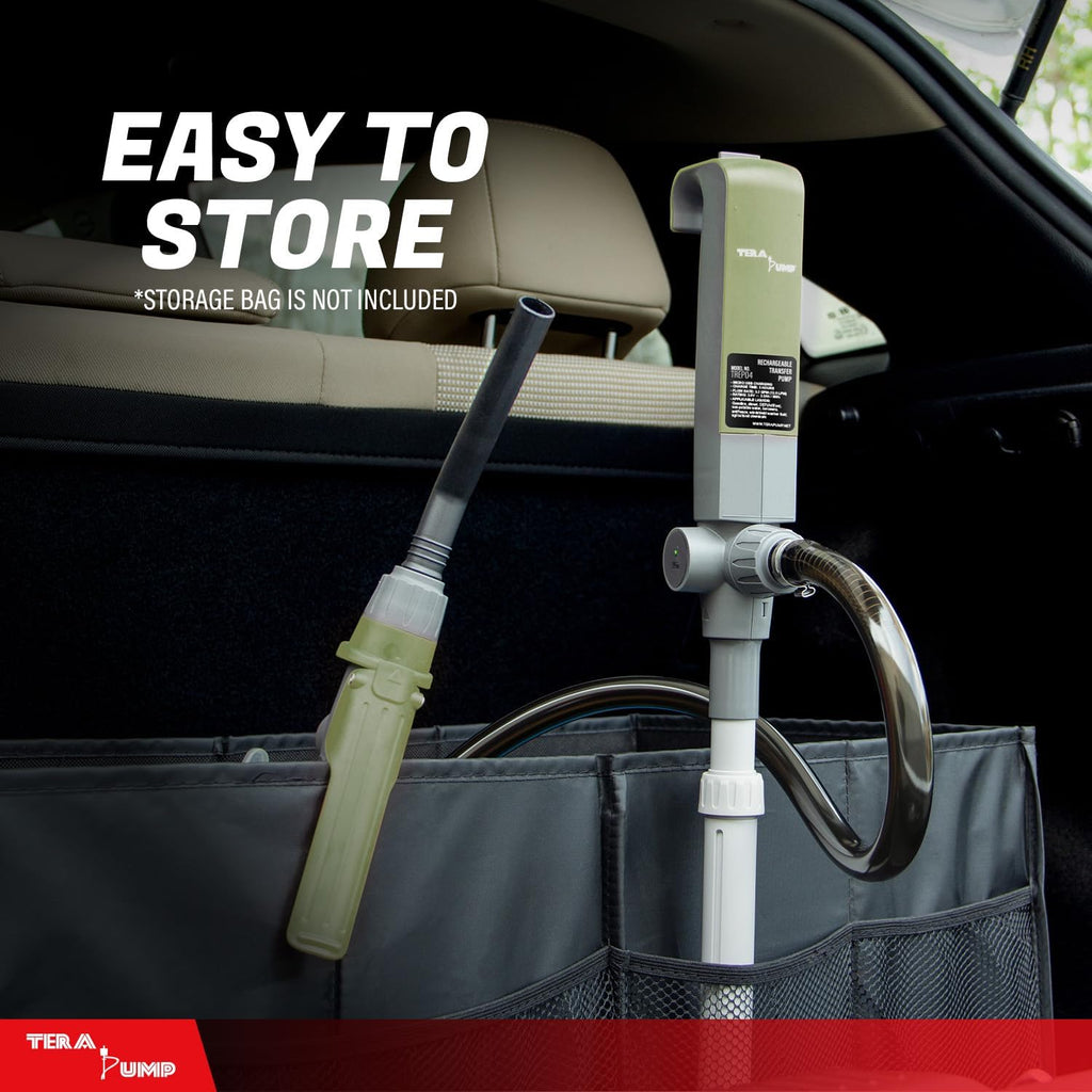 TERA PUMP [ 2nd Gen ] Fuel Transfer Pump w/Quick Flow Control Nozzle & Telescopic Tube, Powerful Rechargeable Battery, 4.9 FT Hose, Multipurpose Portable Battery Pump For Gas, Diesel, Water (3.2 GPM)