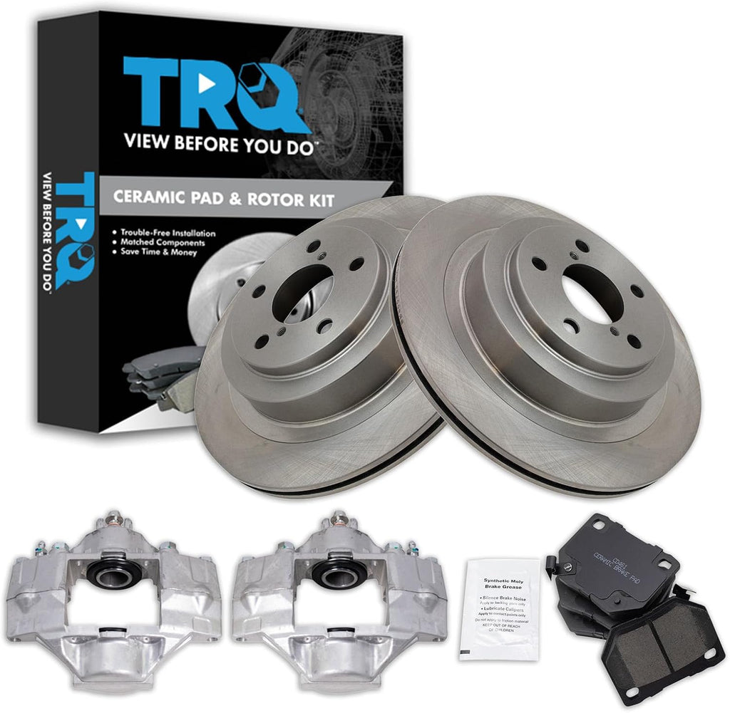 TRQ Rear Brake Pad and Rotor Set Ceramic Rotors Calipers Compatible with 2006-2007 Subaru Impreza