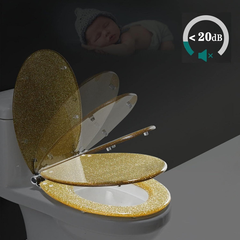 16.5 in Toilet Seat,Round Toilet Seat Cover Thicken Heavy Duty Non-Slip Toilet Lid Quick Release Easy Cleaning,Resin Toilet Seat with Adjustable Hinges,Silver，Silver