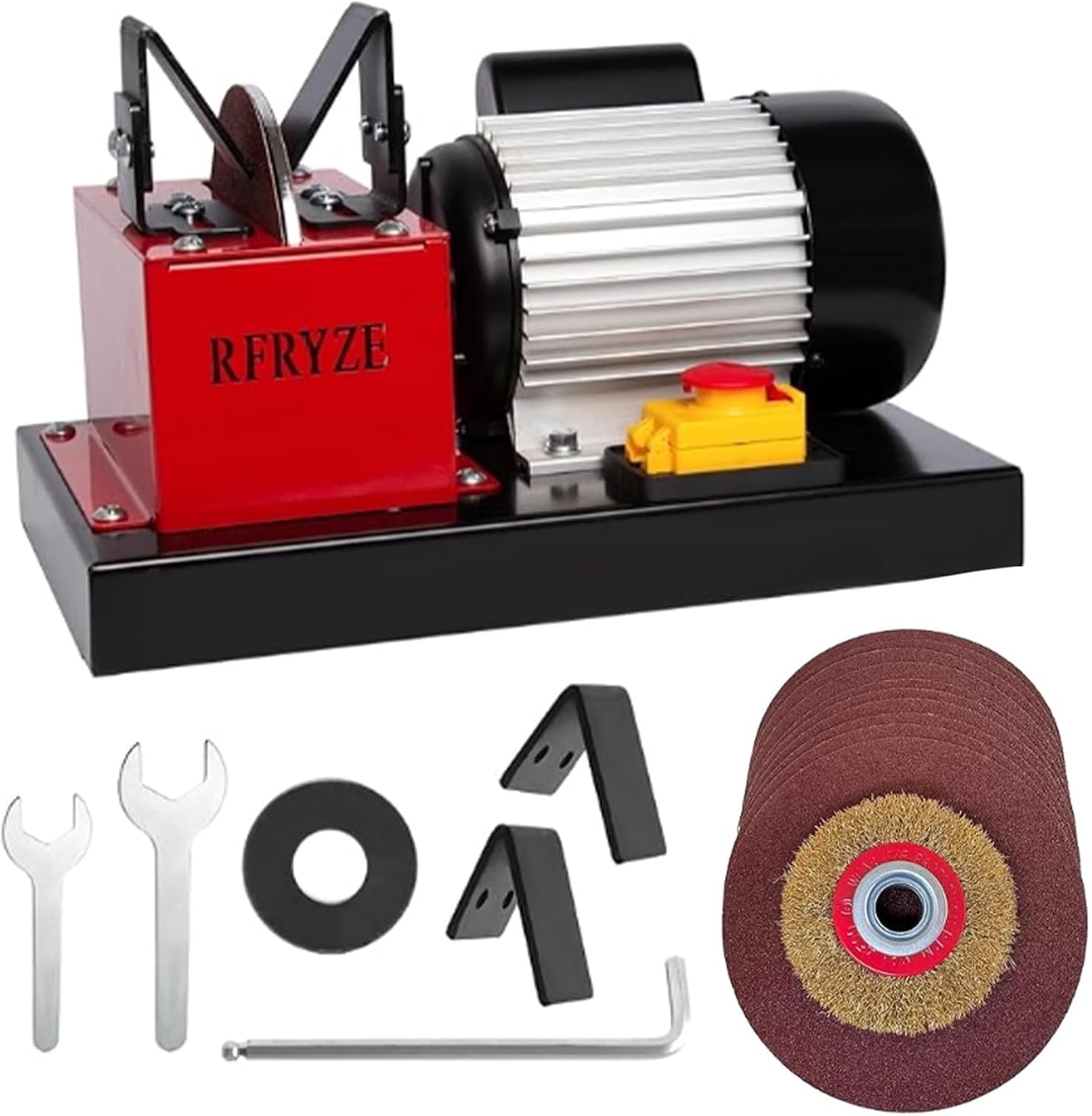 Lawnmower Blade Sharpener TD7550-550W, 3/4HP, Bench Mower Sharpening Machine with 7 inch Ceramic Grinding Wheel & 2 pcs Rust Removal Wheel | 16 pcs Sandpaper
