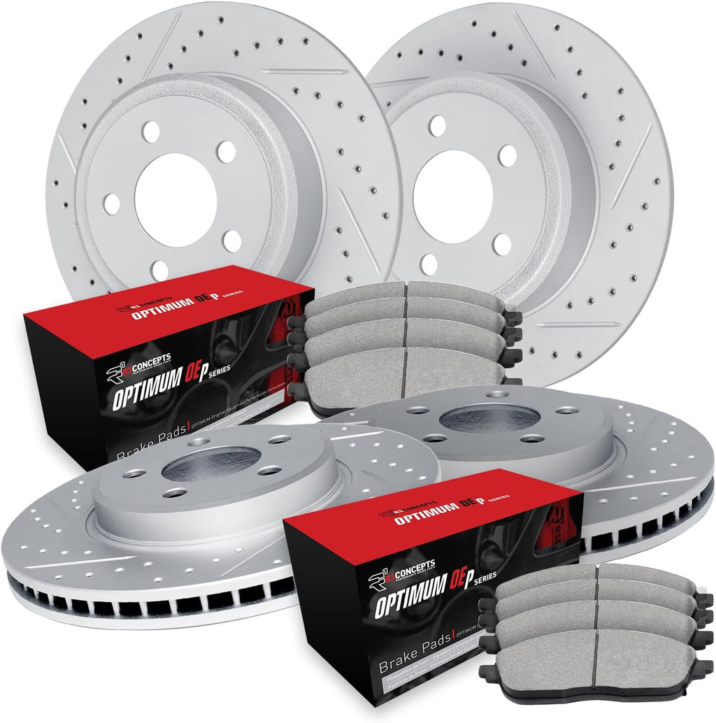 R1 Concepts Front and Rear Brake Kit Fits 2020-2024 Hyundai Venue; 2020-2025 Kia Soul| Optimum Oep Brake Pads and Drilled Slotted Brake Rotors| 11.0' Front & 10.3' Rear