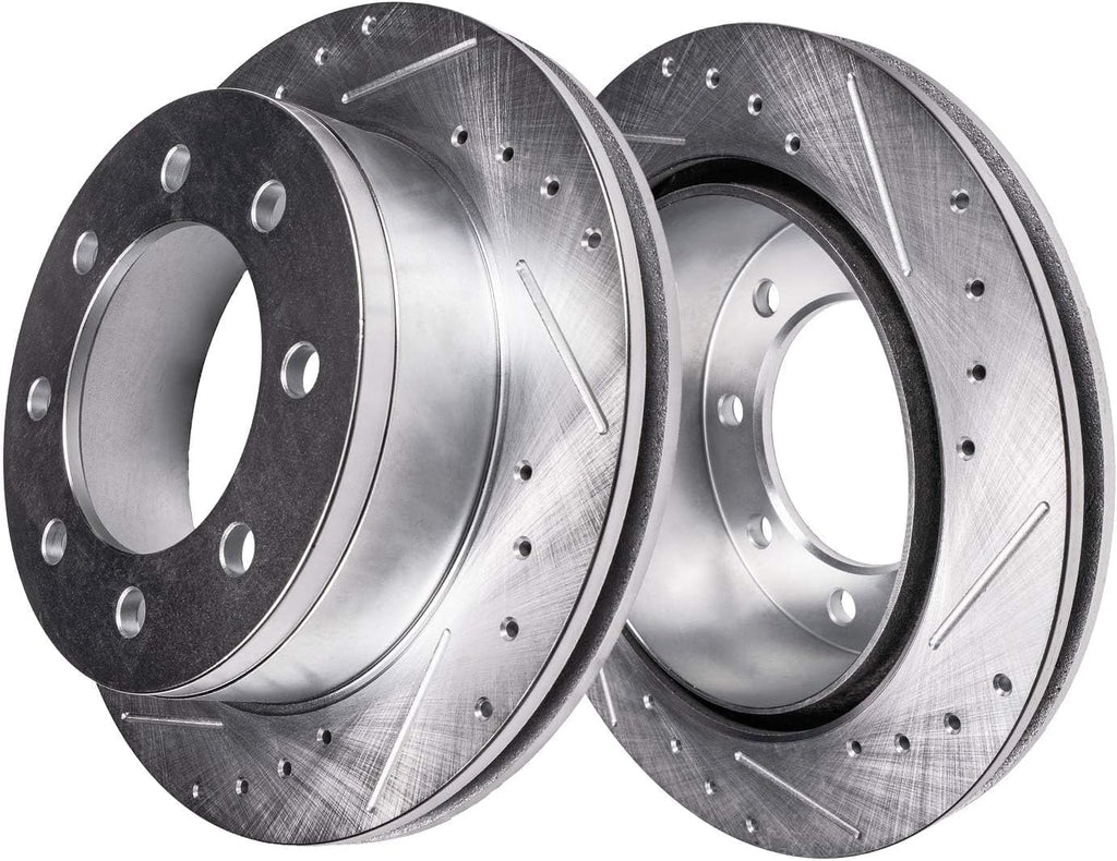 Detroit Axle - Rear Brake Kit for 12-21 Nissan NV1500 NV2500 NV3500 Drilled Brake Rotors Ceramic Brakes Pads 2012 2013 2014 2015 2016 2017 2018 2019 2020 2021 Replacement : 14.36' inch Rotor