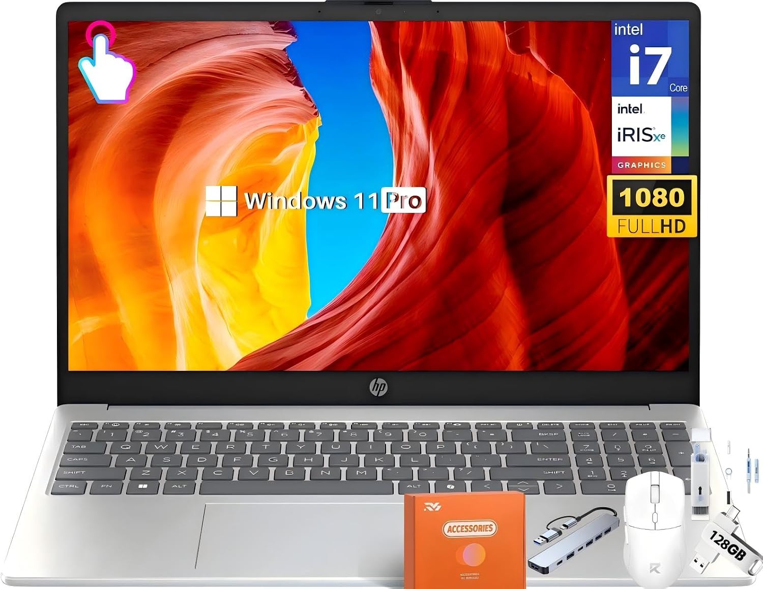 HP 15.6' FHD Touchscreen Business Laptop, Intel 10-Core i7-1355U(up to 5.0 GHz), 32GB RAM, 1TB SSD, Intel Iris Xe Graphics, WiFi 6, Camera, HDMI, Microsoft Copilot, Win11 Pro (Renewed)