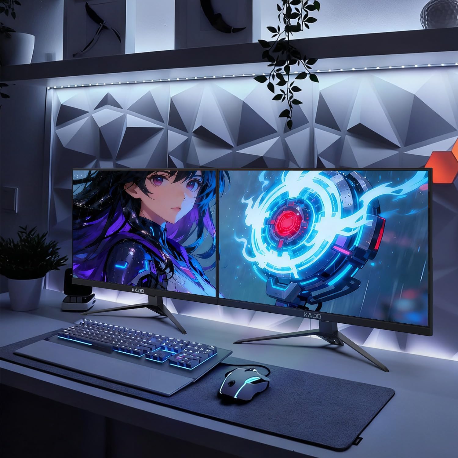 Kado Dual Gaming Monitor Setup - 2-Pack 24' 165Hz 1ms 1920x1080 Flat Screen Computer Monitor, Parallel Gaming AMD FreeSync Premium Panoramic, VESA Mount HDMI DisplayPort Built-in Speakers